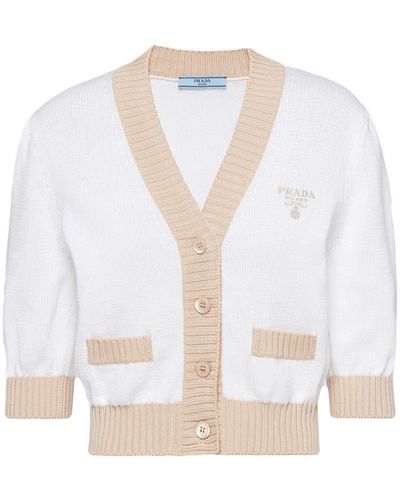 Prada Cropped Cotton Cardigan - White