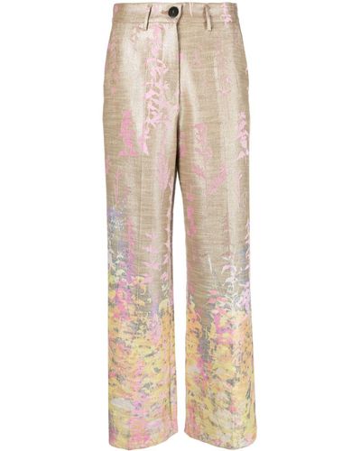 Forte Forte Leaf-print Wide-leg Trousers - Naturel