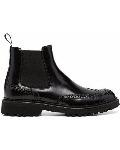 SCAROSSO Slip-on Leather Brogue Boots - Brown
