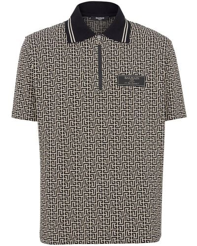 Balmain Poloshirt Met Monogram-jacquard En Rits - Meerkleurig