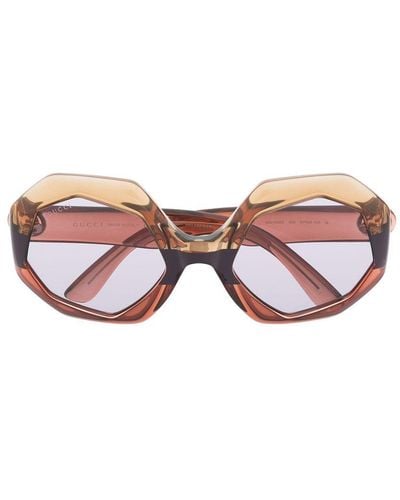 Gucci Logo-plaque Geometric-frame Sunglasses - Pink