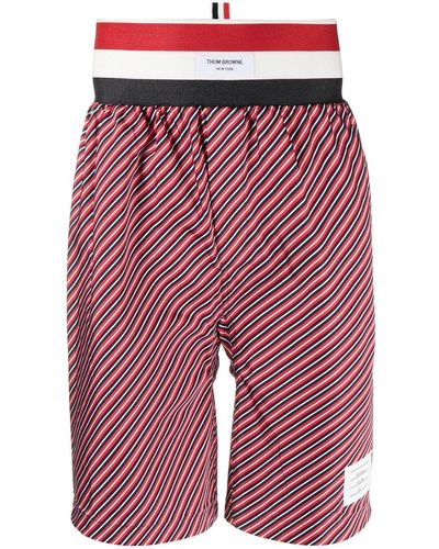 Thom Browne Rwb-stripe Cotton Shorts - Red