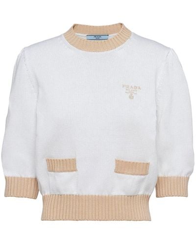 Prada Logo-embroidered Cropped Jumper - White