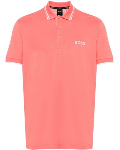 BOSS Poloshirt Met Geborduurd Logo - Roze