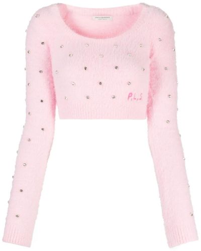 Philosophy Di Lorenzo Serafini Crystal-embellished Cropped Sweater - Pink