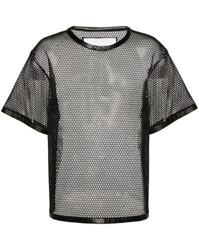 Jil Sander Perforiertes T-Shirt mit Lederbesatz - Grau