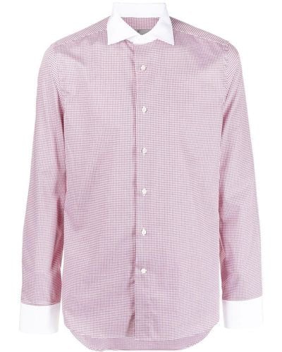 Canali Houndstooth-print Cotton Shirt - Pink