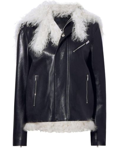 Proenza Schouler Shearling-trim Leather Biker Jacket - Zwart