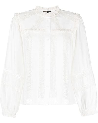 Maje Ruffle-detail Openwork Long-sleeve Shirt - White