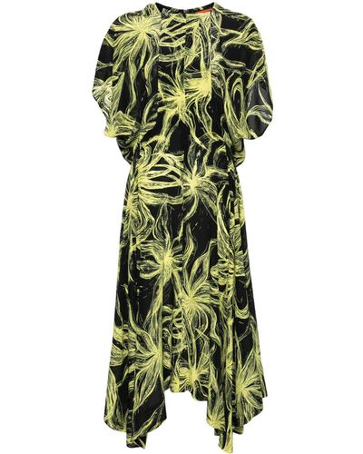 Colville Draped Patterned Silk Dress - Green