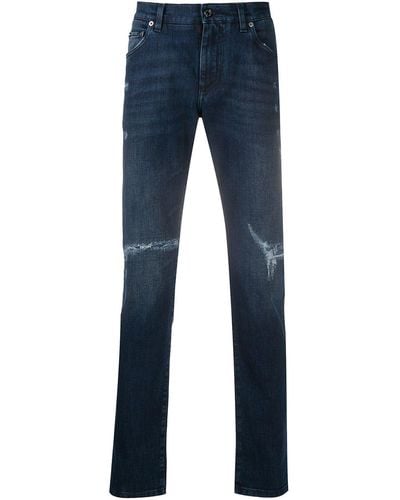 Dolce & Gabbana Ripped Mid-rise Skinny Jeans - Blue