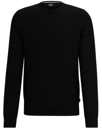 BOSS Crew-neck Fine-knit Sweater - Black