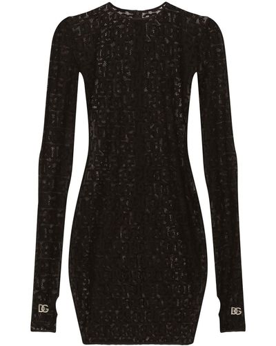 Dolce & Gabbana Dg-logo Tulle Minidress - Black
