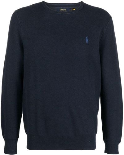 Polo Ralph Lauren Embroidered-logo Crew Neck Sweater - Blue