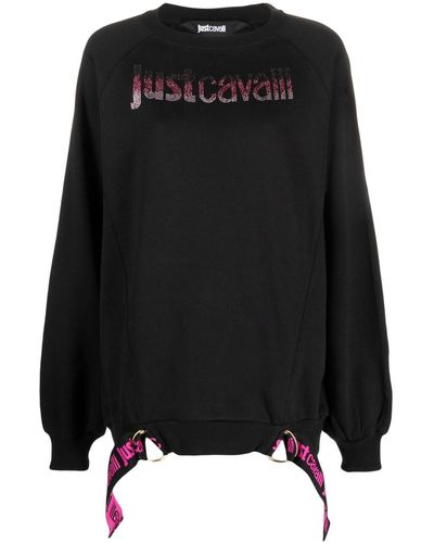 Just Cavalli Logo Print-embellished Jersey-fleece Sweatshirt - Black