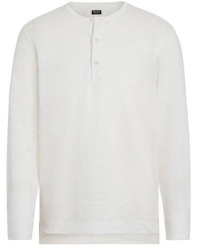 ZEGNA Henley Linen Polo Shirt - White