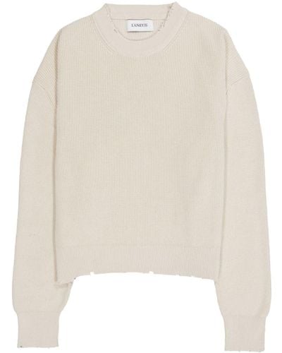 Laneus Distressed Cotton Sweater - Natural