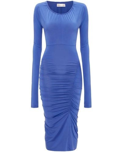 Victoria Beckham Ruched Long-sleeve Midi Dress - Blue