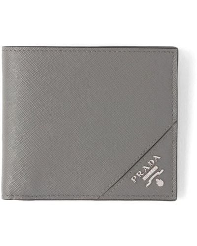 Prada Logo-plaque Saffiano Leather Wallet - Grey