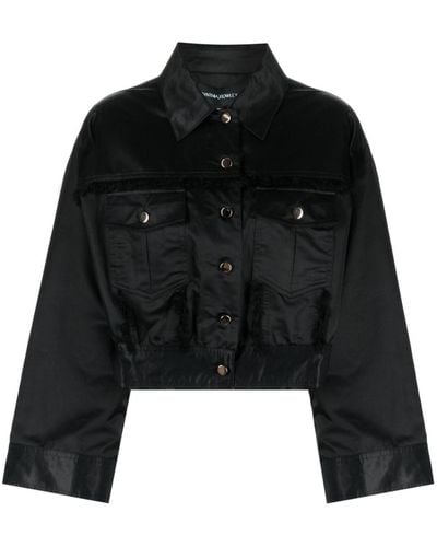 Cynthia Rowley Satin Frayed-detail Jacket - Black