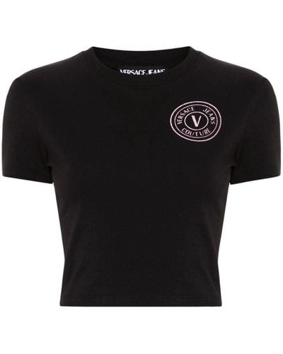 Versace Camiseta V-Emblem con purpurina - Negro