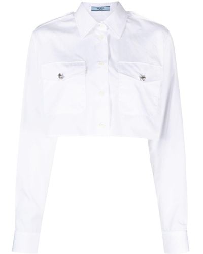 Prada Cropped T-Shirt mit Kristallen - Weiß