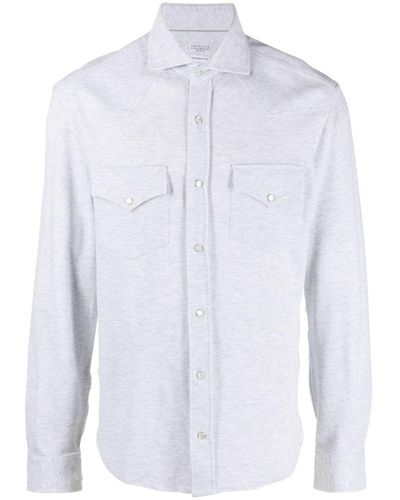 Brunello Cucinelli Chemise en coton à poche poitrine - Blanc