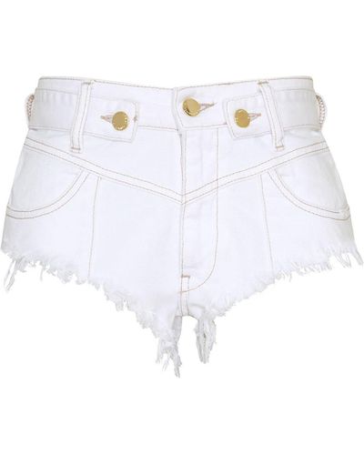 retroféte Jeans-Shorts mit Fransen - Weiß