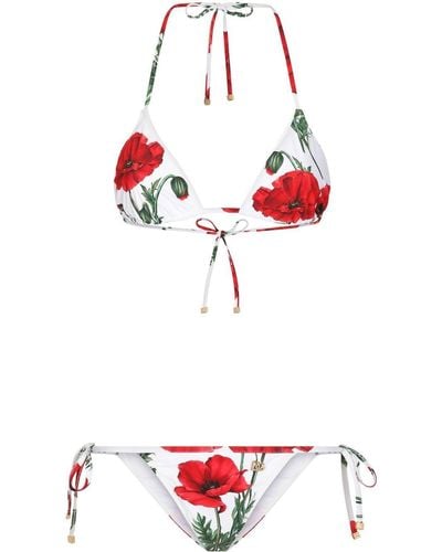 Dolce & Gabbana Poppy-print Triangle Bikini - Red