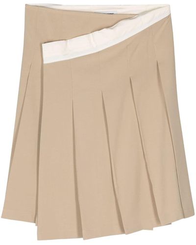 Low Classic Contrasting-trim Pleated Midi Skirt - Natural