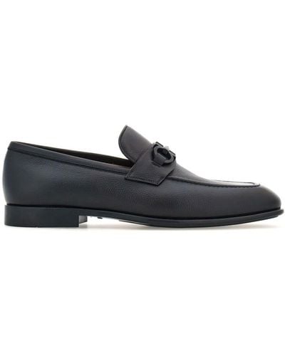 Ferragamo Gancini-buckle Leather Loafers - Black