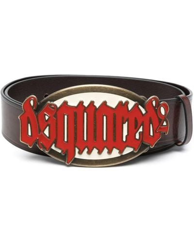DSquared² Gothic Logo-buckle Leather Belt - Red