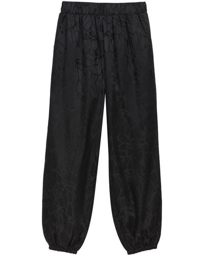 Anine Bing Silk Jacquard-pattern Track Trousers - Black