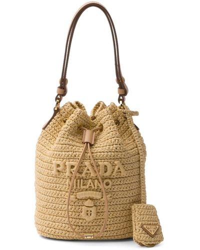 Prada Logo-embroidered Crochet Bucket Bag - Metallic