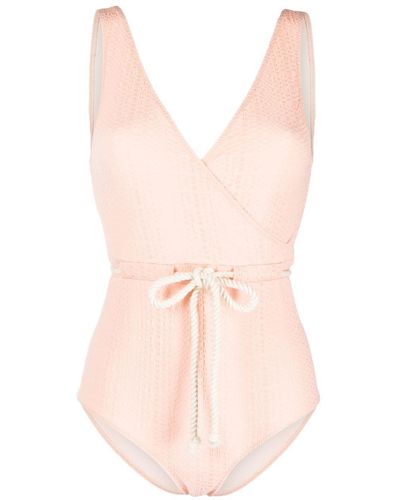 Lisa Marie Fernandez Belted V-neck Swimsuit - Pink
