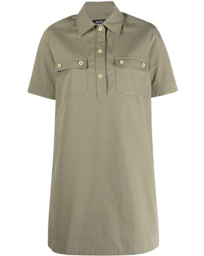 A.P.C. Short-sleeve Cotton Shift Dress - Green