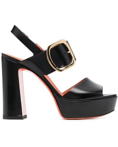 Santoni Logo-buckle Block-heel Sandals - Black