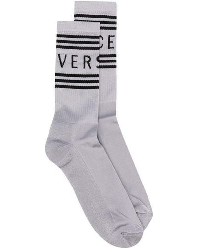 Versace Logo-print Striped Socks - Grey