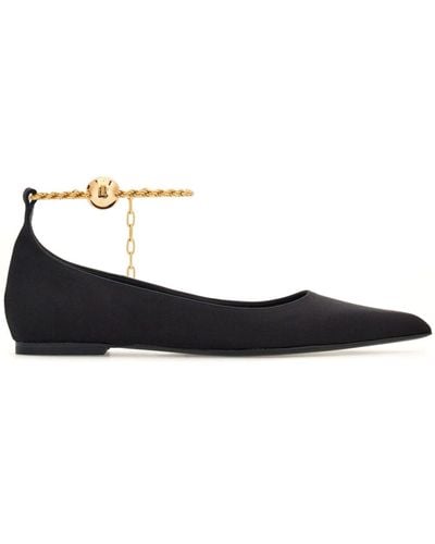 Ferragamo Cable-link Chain Leather Ballerina Shoes - Black