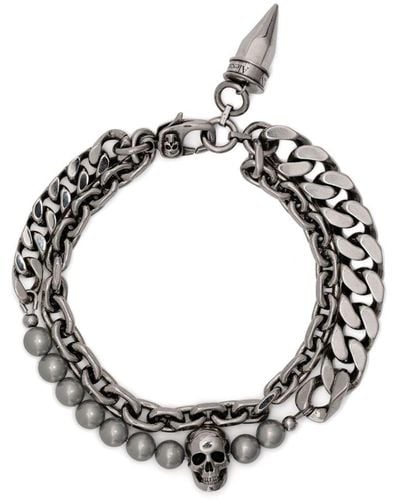 Alexander McQueen Bracelet Skull à perles - Métallisé