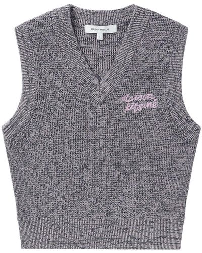 Maison Kitsuné Handwriting Logo-embroidered Knitted Vest - Gray