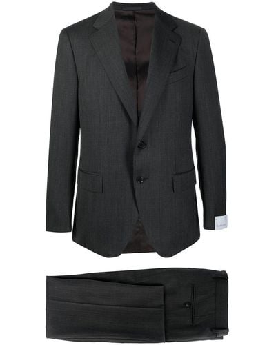 Caruso Single-breasted Woolen Suit - Black