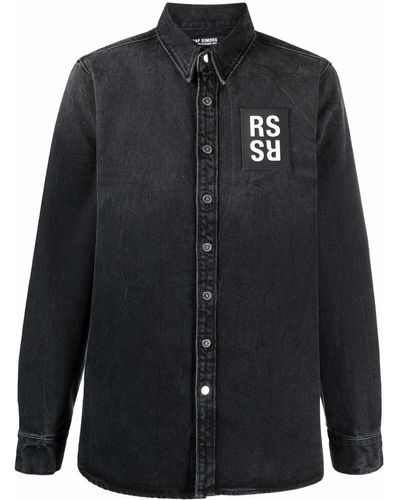 Raf Simons ロゴパッチ デニムシャツ - ブラック