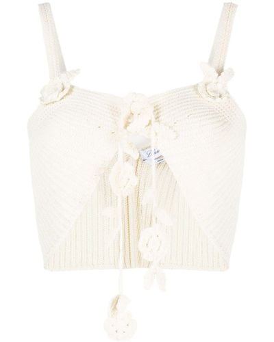 Blumarine Floral-appliqué Asymmetric Knitted Top - White