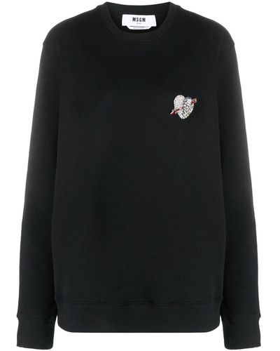 MSGM Appliqué-detail Jersey Cotton Sweater - Black