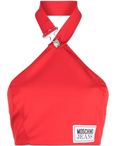 Moschino Jeans Neckholder-Top mit Logo-Patch - Rot