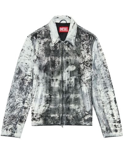 DIESEL L-pylon-a Cracked-finish Leather Jacket - Gray
