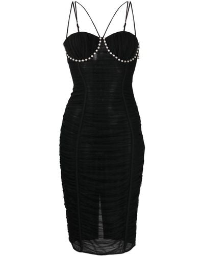 Elisabetta Franchi Pearl-embellished Tulle Midi Dress - Black