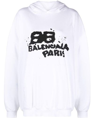 Balenciaga Graffiti-logo Cotton Hoodie - White