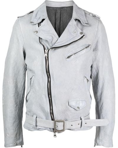 Yohji Yamamoto Belted Leather Biker Jacket - Gray